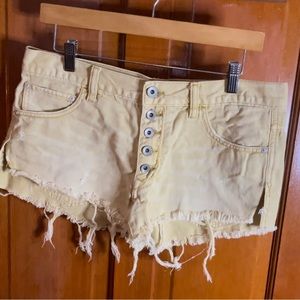 Free People Button Fly Yellow Cutoffs
